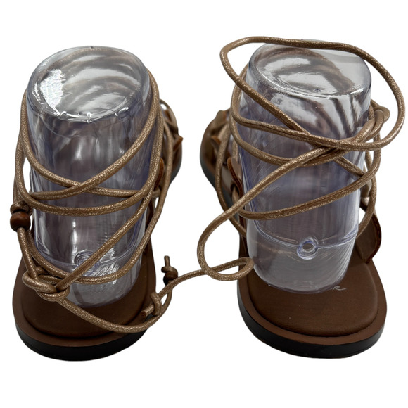 Sanuk Gold Cleopatra Tie Up Gladiator Tan Sandals - Picture 8 of 11